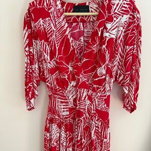 Vintage Red and White Flowy Midi Dress, Junior Size 9/10